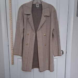 Anne Klein Beige Herringbone Cardigan with Gold Buttons